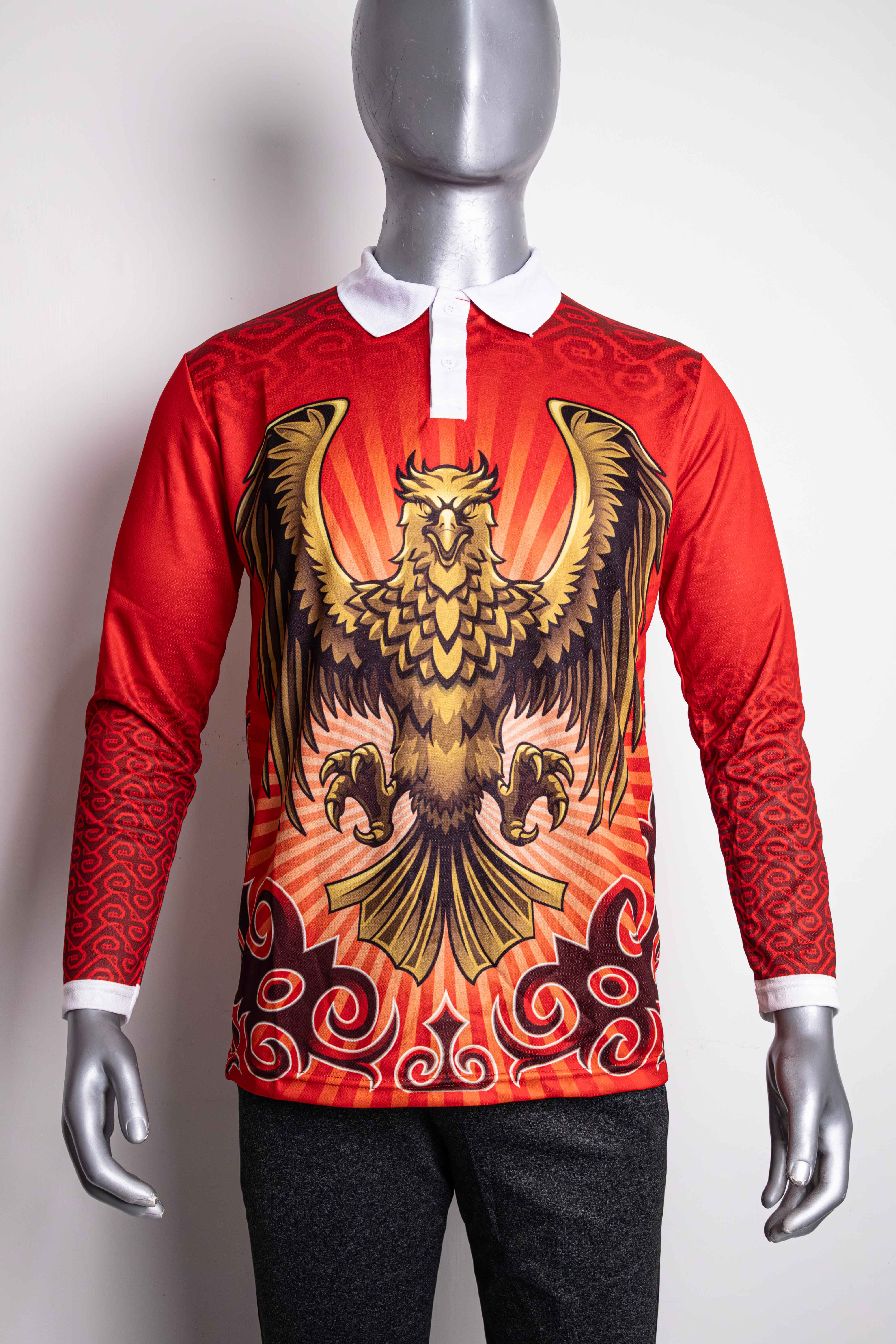 Polo Jersey Dayak Garuda Kelakai Kreasi Brazil Merah Putih (Panjang)