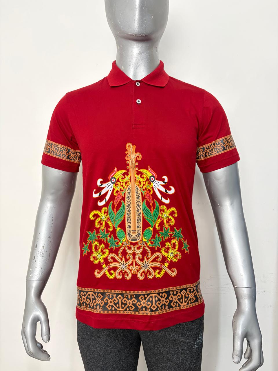 Polo Dayak Sape Anggrek Ellanor Combed 24s Maroon (Pendek)
