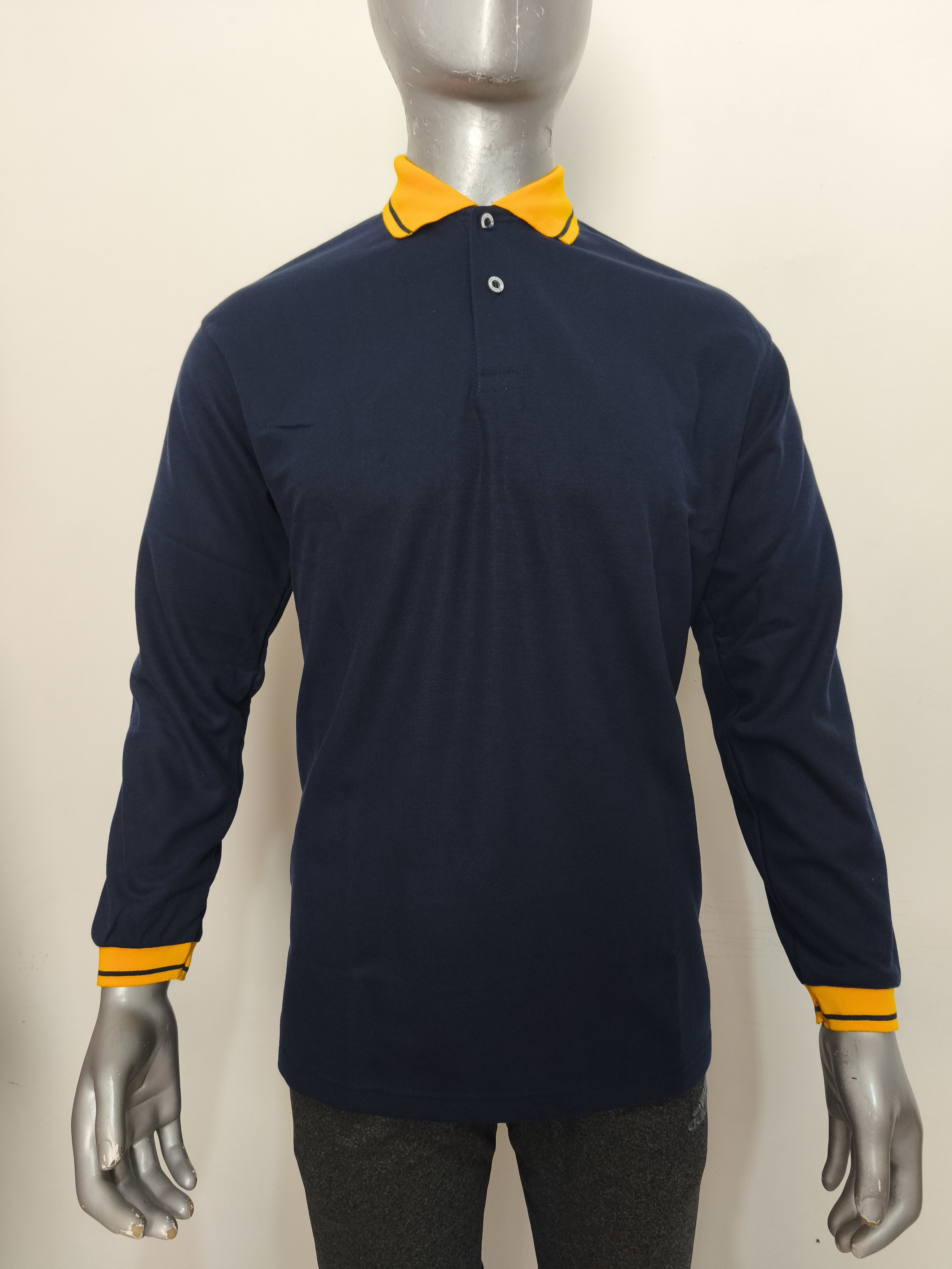 Polo Kombinasi 607 Lacos PE Navy/Kuning (Panjang)