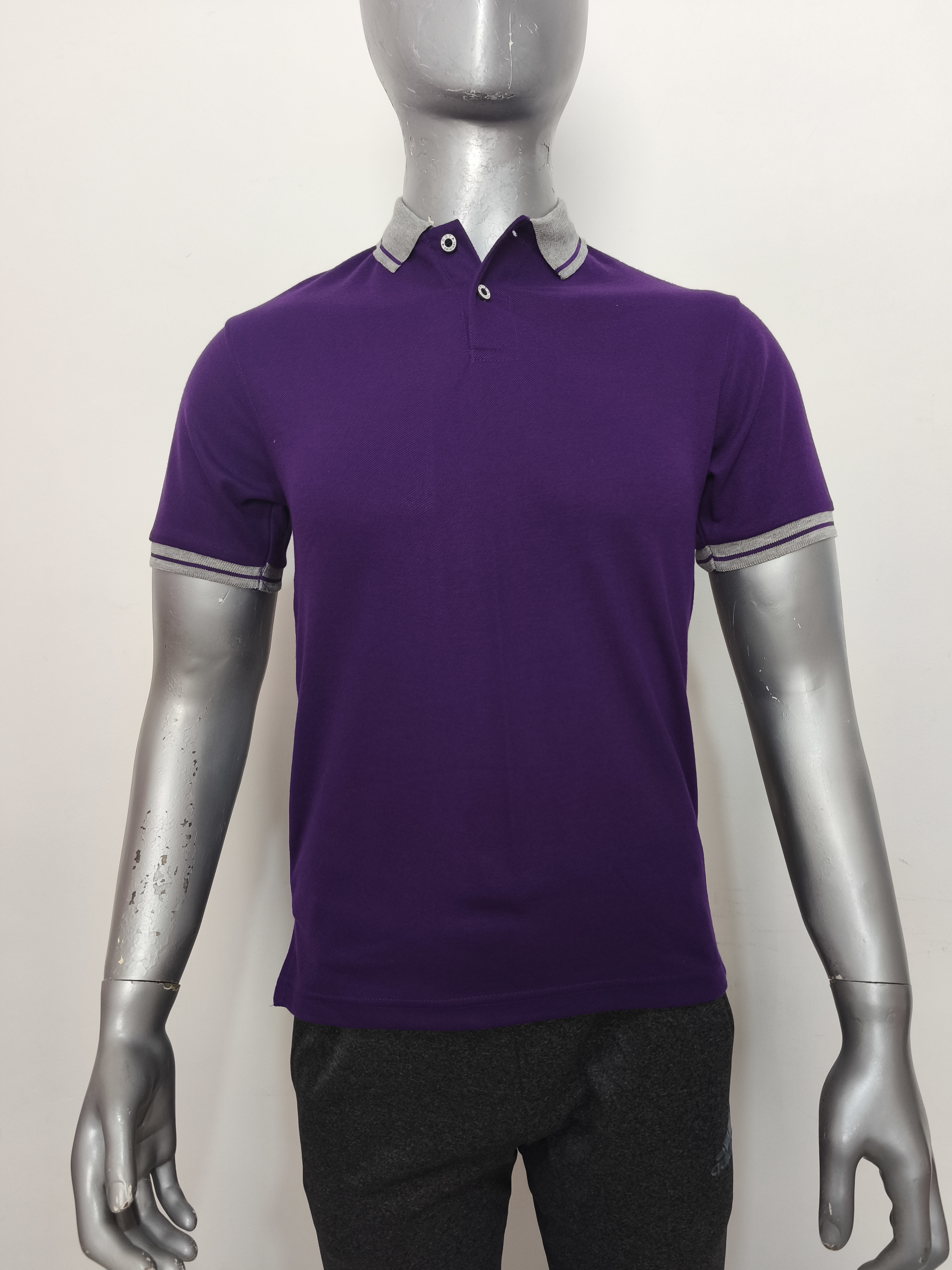 Polo Kombinasi 607 Lacos PE Ungu Tua / Abu (Pendek)