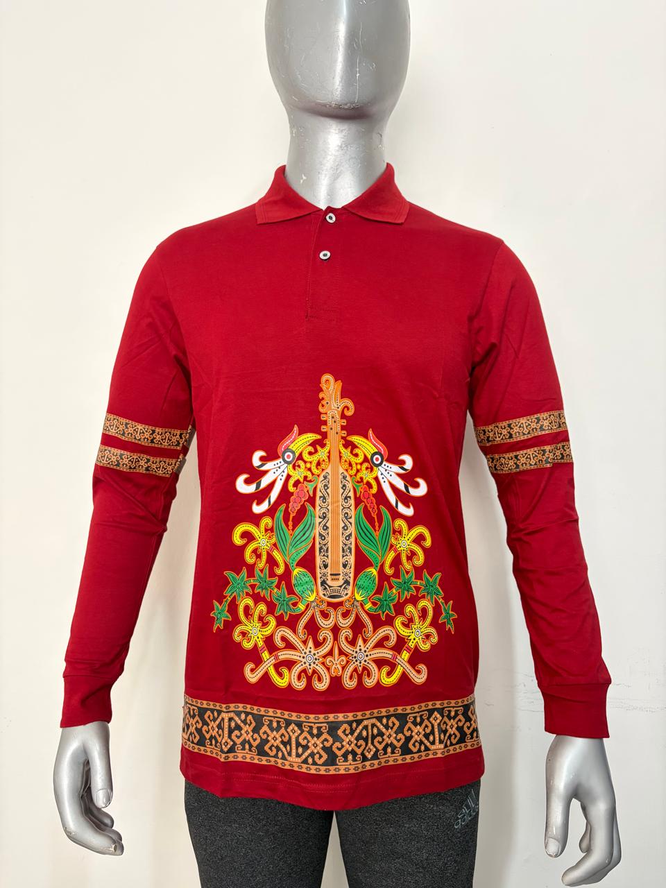 Polo Dayak Sape Anggrek Ellanor Combed 24s Maroon (Panjang)