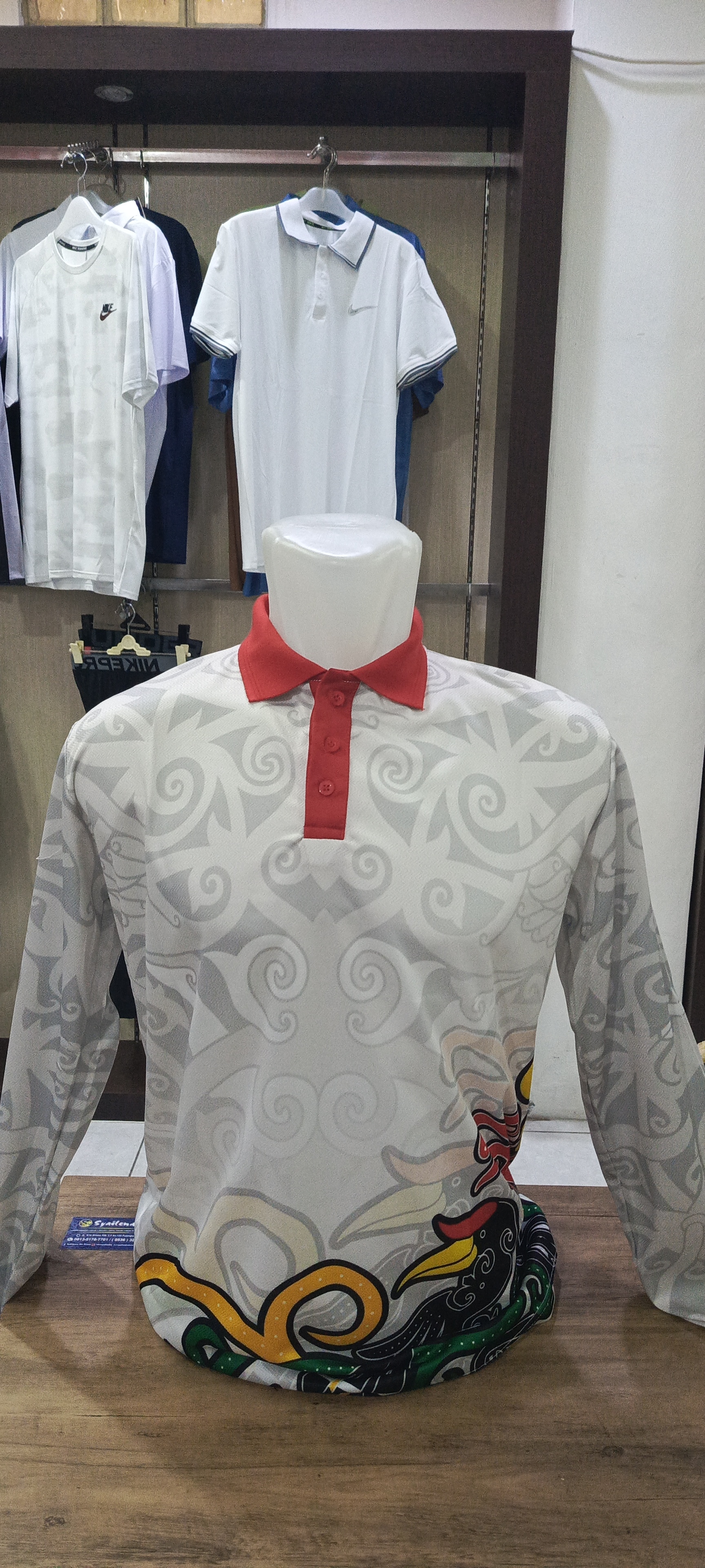 Polo Jersey Dayak Tingang Corner Kreasi Brazil Putih Merah (Panjang)