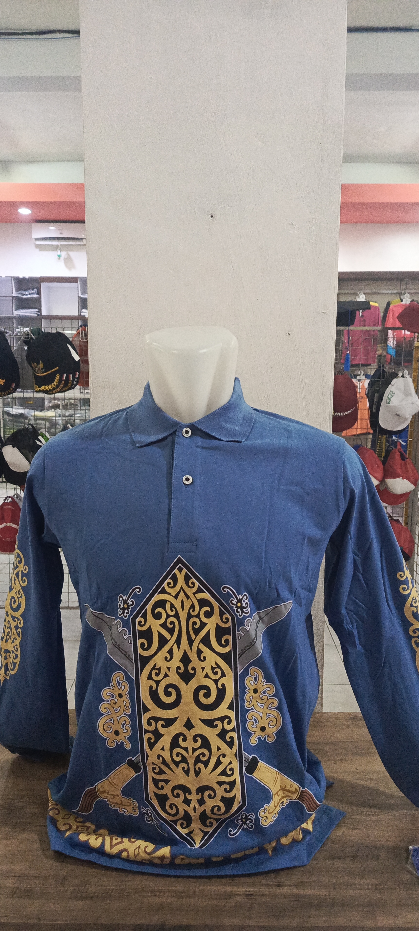 Polo Dayak Mandau Talawang Ellanor Combed 24s Steel Blue (Panjang)