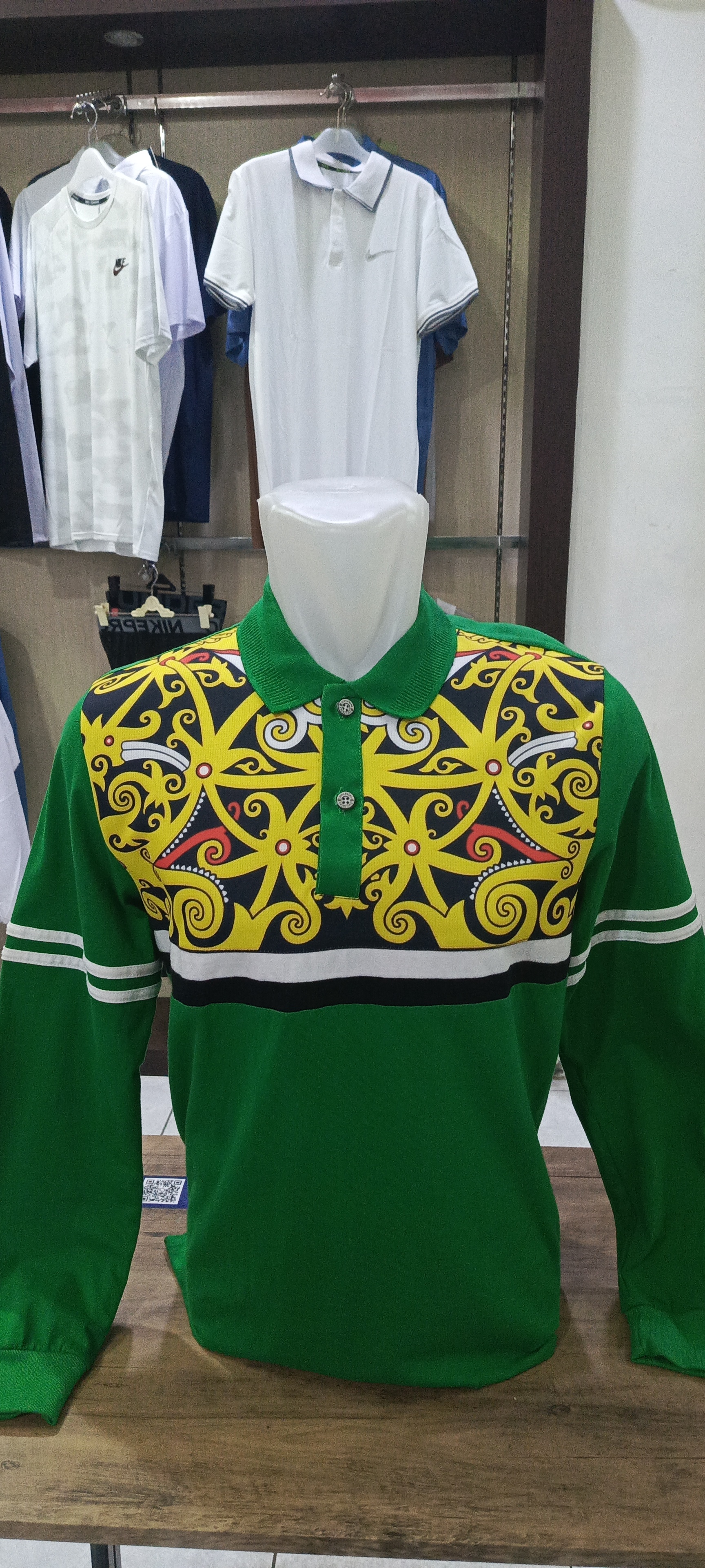 Polo Dayak Kahayan Print Mars AR T. Green/Yellow/White/Black (Panjang)