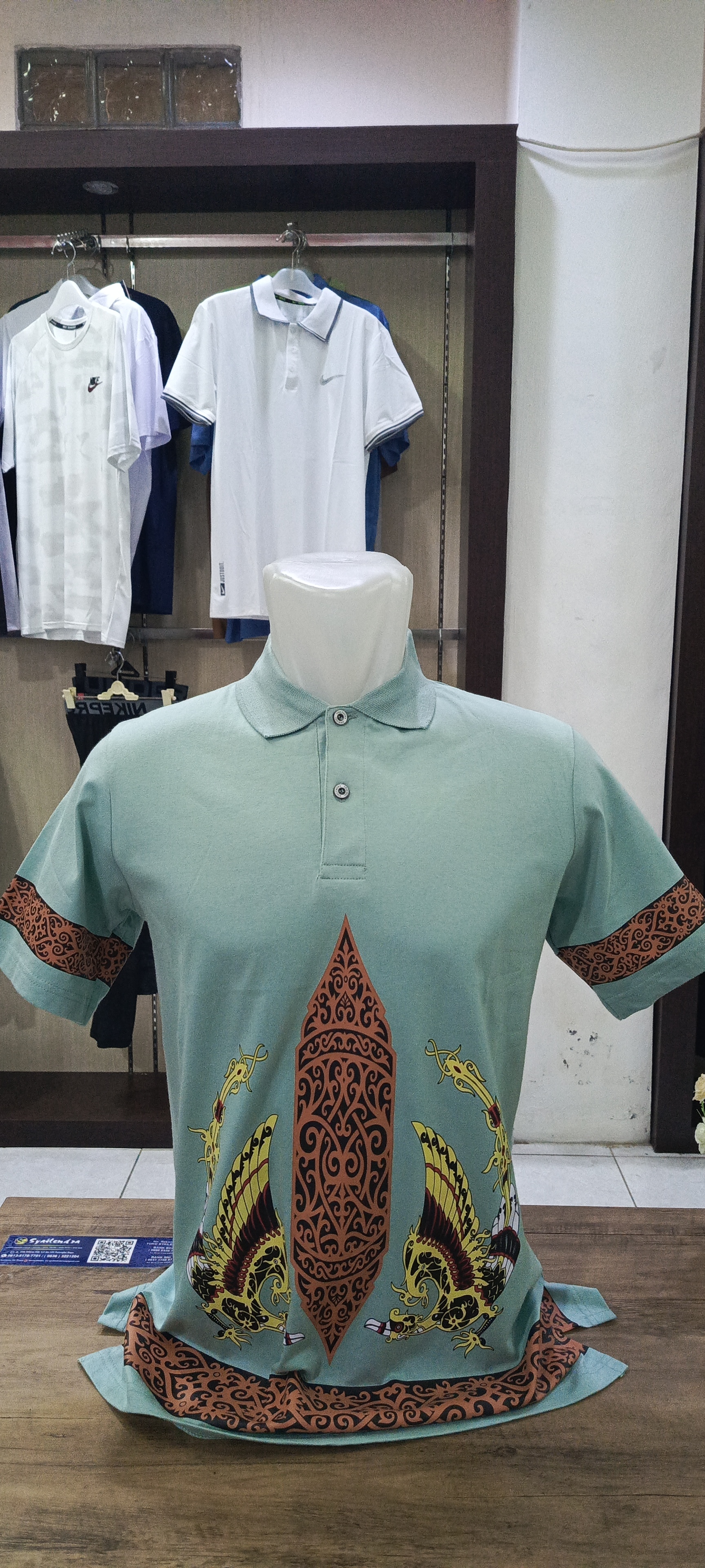 Polo Dayak Telawang Tingang Ellanor Combed 24s Aqua Haze (Pendek)