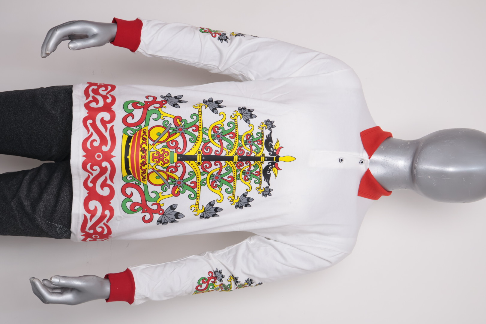 Polo Dayak Batang Garing 6 Abdul Combed 24s Putih/Merah (Panjang)