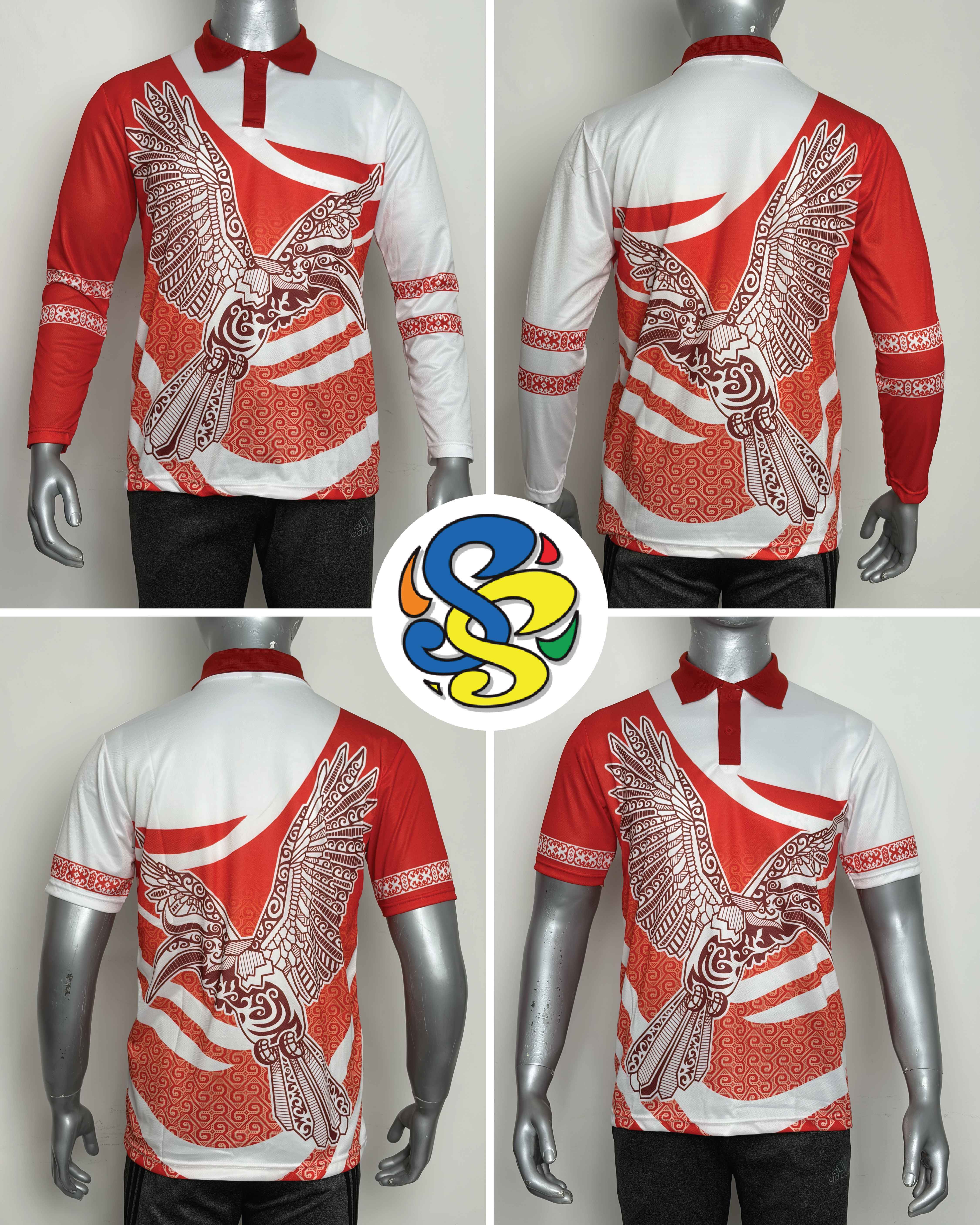 Polo Jersey Dayak Tingang Merdeka Kreasi Brazil Merah/Putih (Panjang)