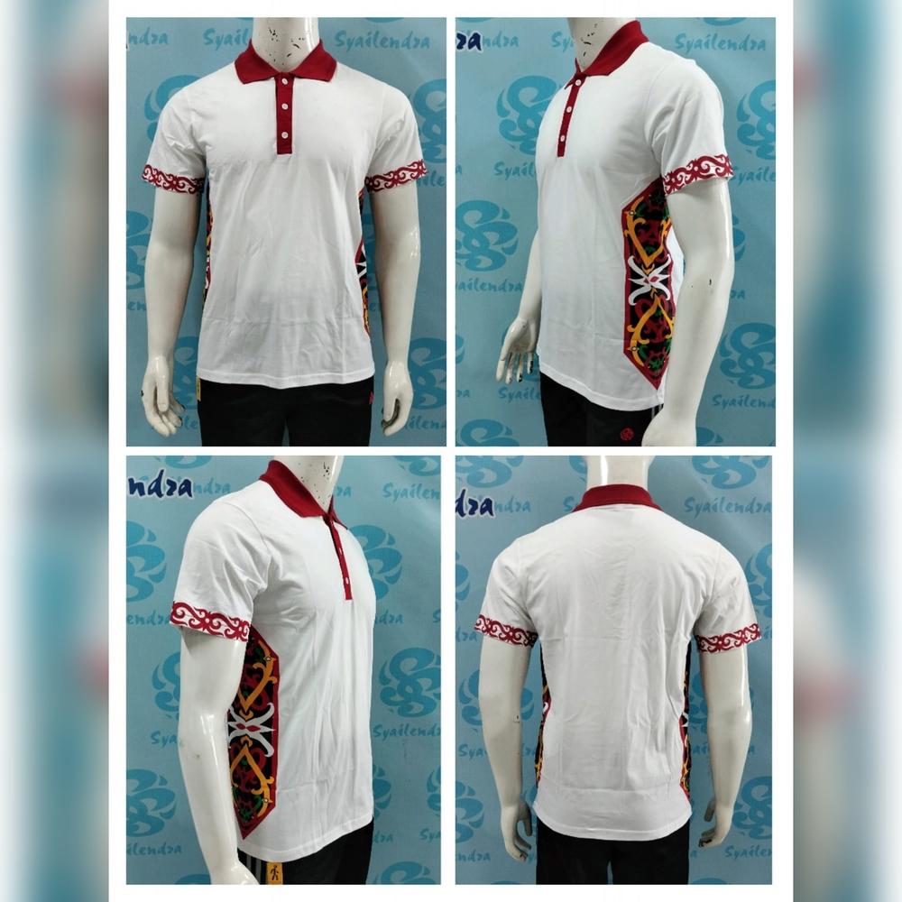 Polo Dayak Telawang Samping Ellanor Combed 24s Putih/Merah (Panjang)