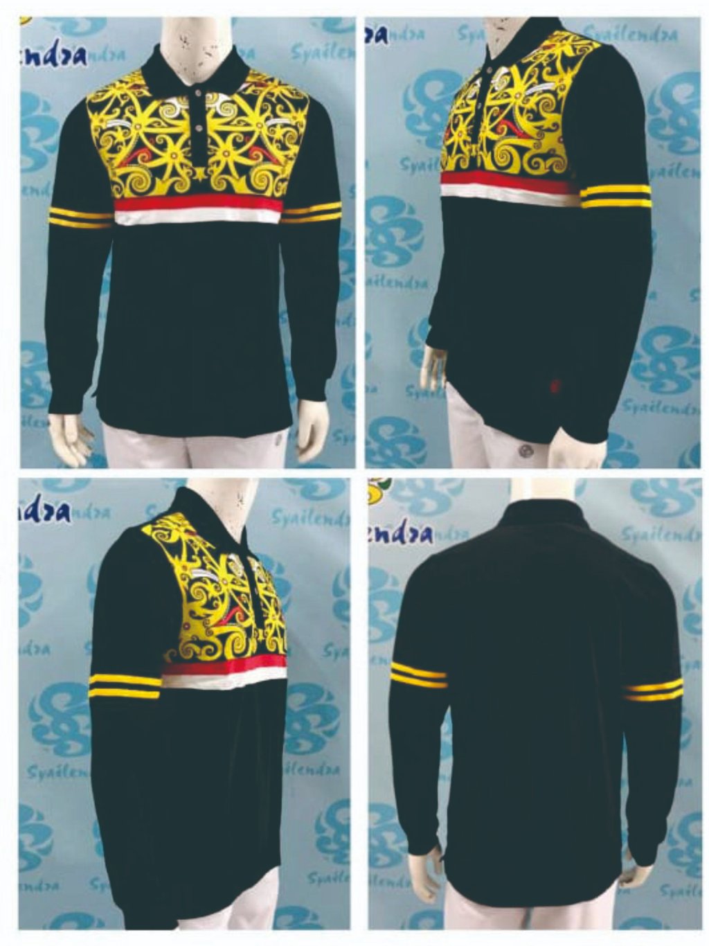 Polo Dayak Kahayan Print Mars AR Black/Yellow/Red/White (Panjang)
