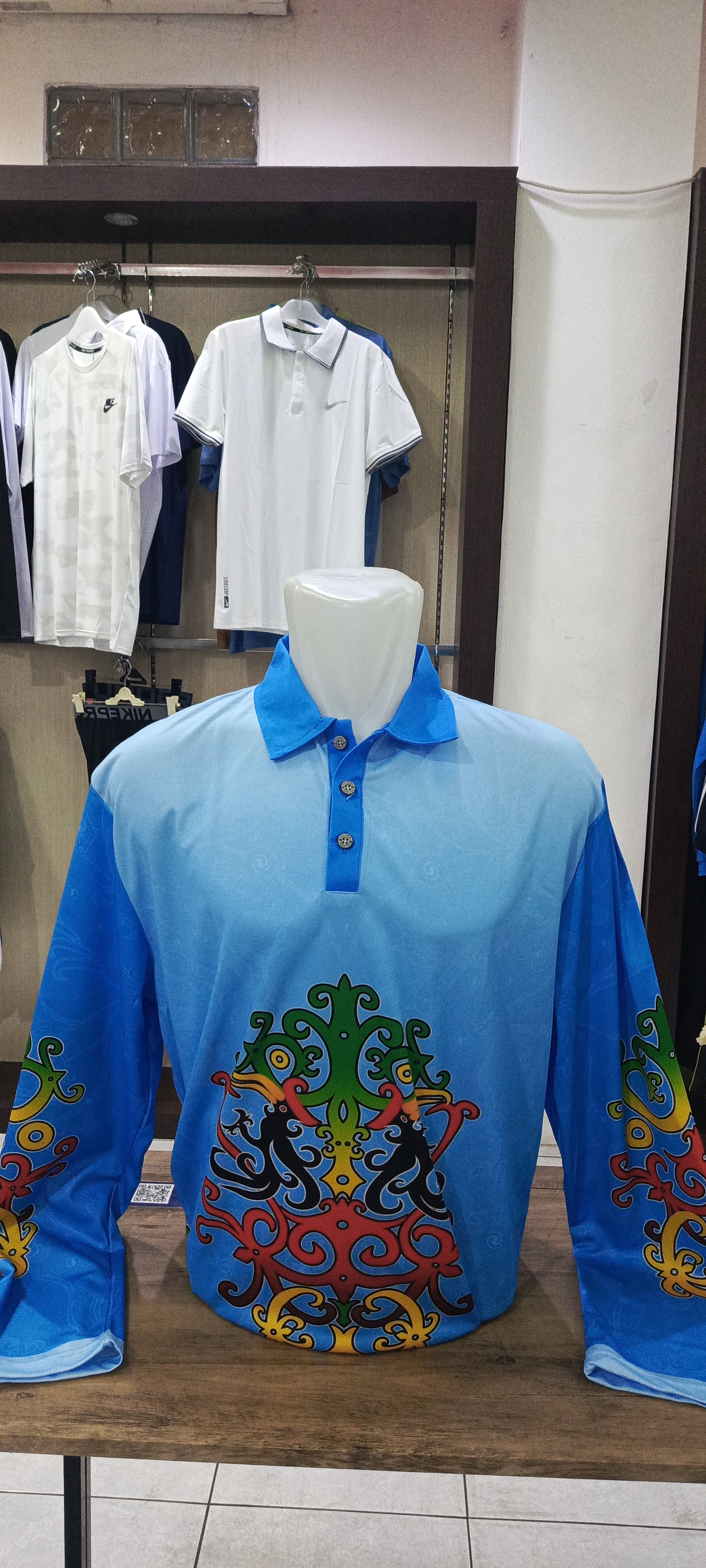 Polo Jersey Dayak Naga Print Mars FR Cyan (Panjang)